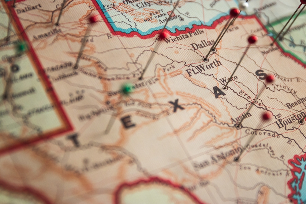 Phoot of the map of Texas